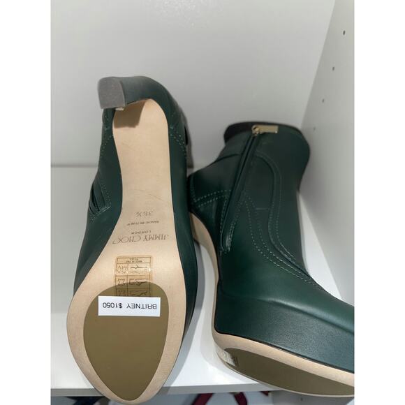Jimmy Choo Green Leather Ankle Boots with Gold Buckle Detail - Size 36.5 - Picture 3 of 4
